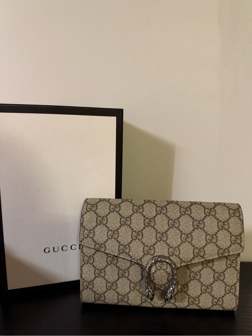 Gucci Dionysus Wallet on Chain GG Canvas Beige/Silver Full Set